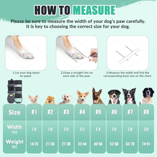 SlowTon Dog Shoes - Waterproof Dog Snow Boots for Winter, Warm Booties with Non-Slip Rubber Sole, Reflective Paw Protector for Large Small Medium Dogs Walking on Winter Cold Pavements Rain (Green, 8)