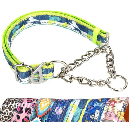 Reflective Martingale Dog Collar - No-Pull Adjustable Training Collar with Soft Nylon & Chain, Shark Pattern for Medium, Large & XL Dogs (Shark M) - color: 10, size: M(Neck12"-17")