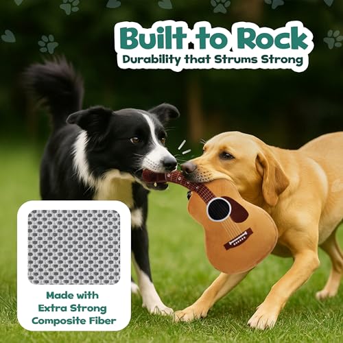 PUPROAR Guitar Dog Toy, Funny Plush Squeaky Puppy Gift, Unique Birthday Gift for Small, Medium & Large Breeds