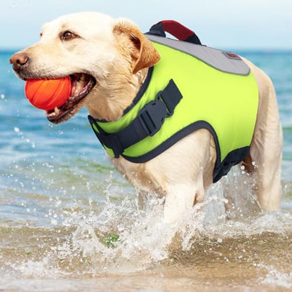Water Float Dog Flotation Life Jacket Vest, Swimming Float Aid with Safety Handle, Adjustable Comfortable Durable Preserver High Buoyancy Coat (Green, Large) - color: Green, size: Large