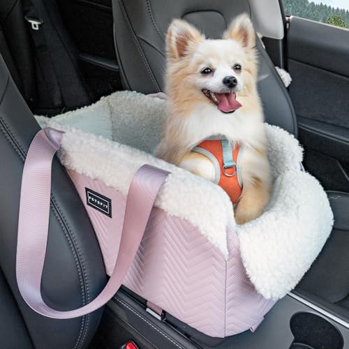 PETSFIT Cat Car Seat, Portable Console Dog Car Seat with Safe Protective Hooks, Luxury Pet Car Seat Includes Safety Leash and Storage Pocket for Pets Up to 9 lbs (Pink) - color: Pink