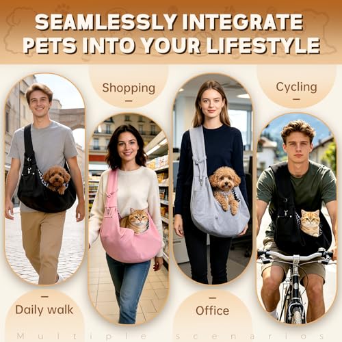 Pet Sling Carrier Bag, Hands-Free Shoulder Strap, for Small Dogs and Cats, Black (Black) (Pink) - color: Pink