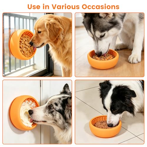 Dog Slow Feeder Licking Bowl,Freezeable Anxiety Relief Treat Dispenser, Non-Slip Anti-chocking Pet Dish,Entertainment Interactive Puzzle Toy for Small Medium Breed, BPA Free Silicone Dishwasher Safe - color: yellow, size: S