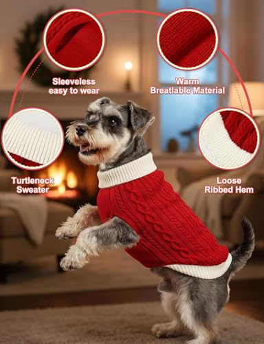 Dog Sweaters for Small Medium Large Dogs Cats,Turtleneck Cute Pattern Warm Soft Pet Clothes Boy Girl Cable Knit Doggy Autumn Coats Winter Puppy Outfits Cold Weather Jackets - color: Red White Sleeveless, size: Large
