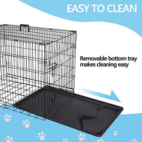 Portable Pet Crate 36 Inch Dog Crate for Medium Dogs Foldable Double Door Metal Frame Kennel Cage with Handle and Removable Proof Tray for Indoor & Outdoor Travel Use