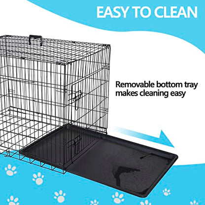 Portable Pet Crate 36 Inch Dog Crate for Medium Dogs Foldable Double Door Metal Frame Kennel Cage with Handle and Removable Proof Tray for Indoor & Outdoor Travel Use