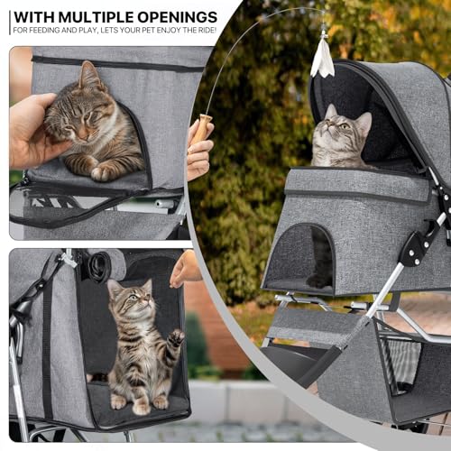 MoNiBloom 3 Wheels Pet Dog Cat Stroller for Small Medium Dogs and Cats, Lightweight Foldable Jogger Stroller w/Storage Basket and Cup Holder, Gray - color: Gray