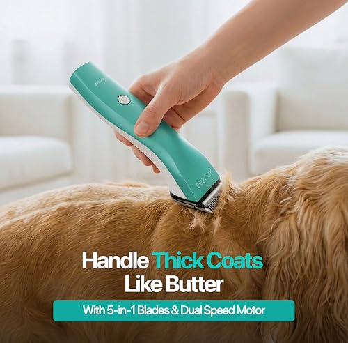 Hornet 5-in-1 Professional Pet Grooming Clipper for Dogs & Cats, Low Noise, Precision Trimmer for Trimming, Shaping & Styling - color: Teal