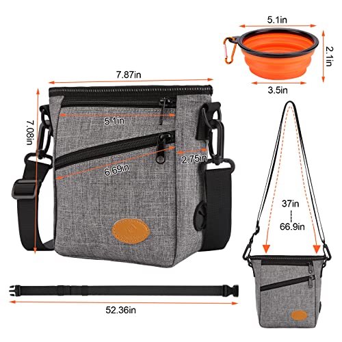 Ownpets Dog Training Pouch with Silicone Liner, Pet Treat Training Pouch with Collapsible Bowl, Shoulder Strap & Waist Strap, 4 Ways to Wear, Walking Fanny Pack for Dog Training - Grey - color: Grey