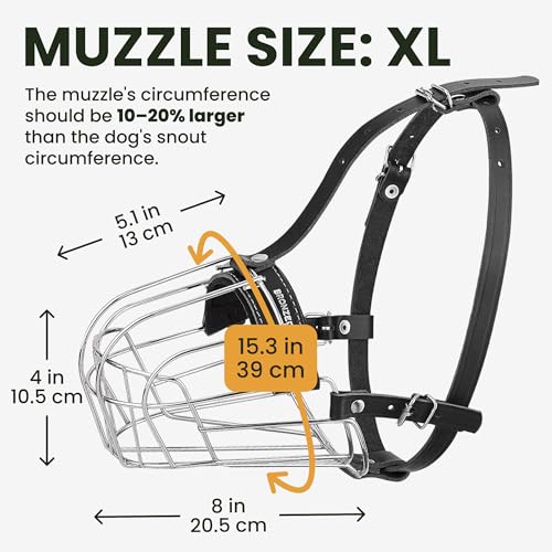 BronzeDog Dog Muzzle German Shepherd Wire Basket Metal Mask Leather Adjustable Medium Large Pets (XL) - size: XL