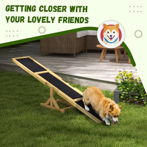 Wooden Dog Agility Seesaw for Training and Exercise, Durable Outdoor Pet Activity Equipment with Anti-Slip Surface, Yellow