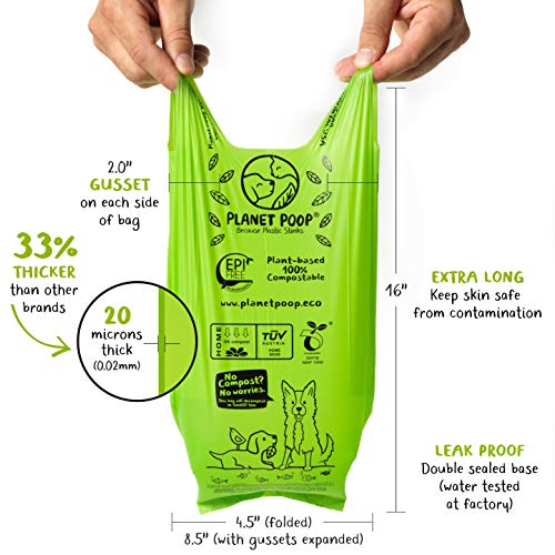 PLANET POOP Home Compostable Dog Poop Bags Extra-Long with Handles 60 Un-Scented Pet Waste Bags Plastic Free, Thick Leakproof Plant-Based Doggy Bag, Cats & Dogs Pet Supplies - size: 60 Count (Pack of 1)