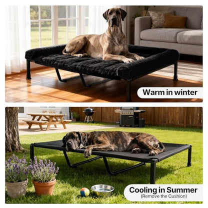 Veehoo Elevated Dog Beds Large Sized Dog with Fluffy Plush Bolster Cushion, Washable Orthopedic Dogs Couch Bed, Raised Pet Cot with Removable Mat, Breathable Mesh, No-Slip Feet, 59 x 37 inches, Black - color: Black, size: 59"L x 37"W x 7.9"Th