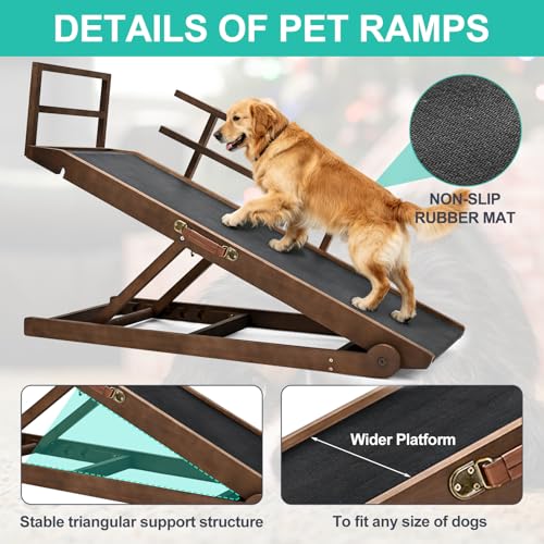 Dog Ramp for Bed & Couch, 5-Level Adjustable Wooden Pet Ramp for Bed & SUV, Adjustable Height 17.7"-31.4",Folding Non Slip Dog Ramps for Small Large Senior Dogs & Cats - Furniture Quality - size: XL-for 31.4''H Bed