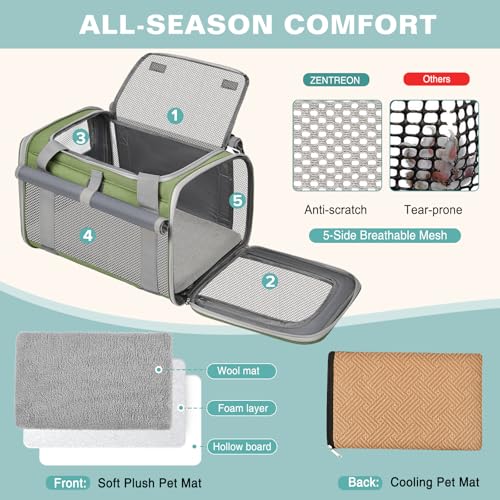 Soft Cat Carrier for Pets Up to 20 Lbs, Collapsible Cat Carrier Bag with Privacy Curtains, Airline Approved Small Pet Carrier for Small Medium Cats Dogs Puppy, Washable Soft Pet Travel Bag Dog Carrier - color: Grass Green
