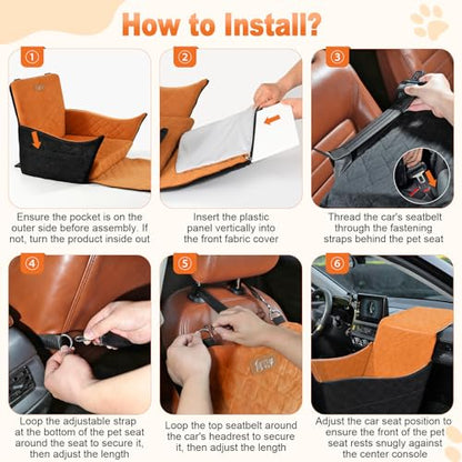 Elevated Dog Car Seat, Dog Booster Car Seats for Small & Medium Breeds Up to 35lbs, Fully Detachable and Washable, Soft Foam Pet Carseat with 2 Storage Pockets & 3 Safety Belts, Black + Brown - color: Black + Brown