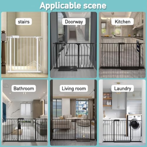 WAOWAO Baby Gate 74-85.9cm(29.2-33.8인치) 엑스트라 와이드 압력 장착 워크 스루 스윙 자동 닫힘 안전 화이트 메탈 유아 어린이 개 애완동물 강아지 계단, 출입구, 주방용 - color: 화이트., size: 29.13-33.86"/74-86cm