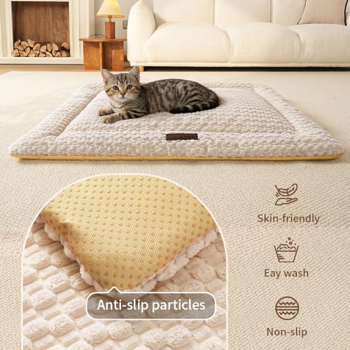 SOMAHE Cat & Dog Bed Mat, Soft Plush Flat Cat Bed with Non-Slip Bottom, 1.2" Thick All-Season Kneading Cushion, Machine Washable Pet Bed for Cats & Small Dogs 20×27Inch, Milk - color: Milk, size: 27"L x 20"W x 1.2"Th
