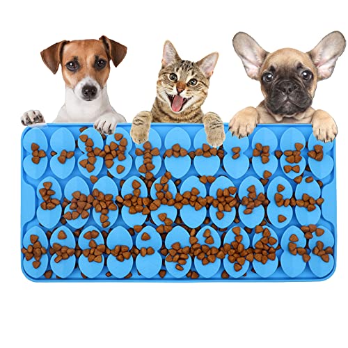 Silicone Snuffle Mat for Dogs Slow Feeder Lick Mat with Suction Cups Dogs Sniff Mat Dogs & Cats Entertainment Toys for Boredom(Blue) - color: Blue
