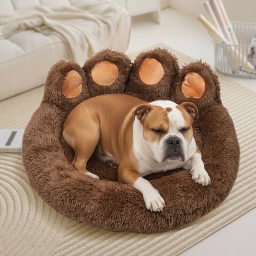 Round Plush Calming Donut Dog & Cat Bed | Calming Design, Donut Shape - color: Coffee, size: X-Large