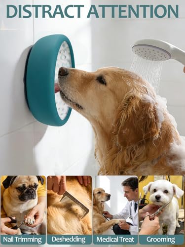 Dog Lick Bowl for Large Dogs, Lick Mat, Slow Feeder Lick Bowl with Brush and Scraper,Strong Suction, Freeze Licking Bowl for Anxiety Relief, Enrichment & Distraction, Dishwasher Safe 7.6 * 3.5 inch - color: Teal
