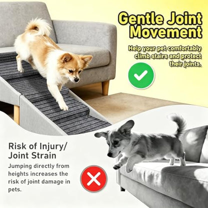 Dog Ramp for Couch Sofa and Low Bed, 13.5"H 2-in-1 Foldable Split Ottoman&Steps, Non-Slip Wooden Pet Stairs for Small Senior Injured Dogs & Cats