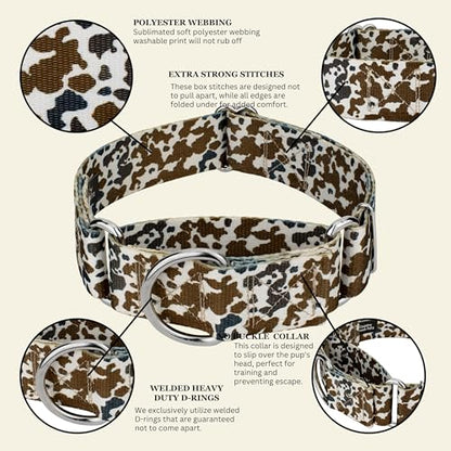 Country Brook Petz - HossFit Jr Wide Martingale Dog Collar - Country and Western Collection Featuring Rustic Designs (Cow Print, Large) - color: Cow Print, size: Large (Pack of 1)