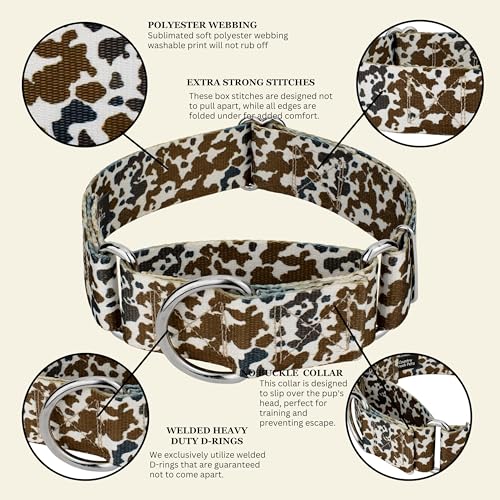 Country Brook Petz - HossFit Jr Wide Martingale Dog Collar - Country and Western Collection Featuring Rustic Designs (Cow Print, Medium) - color: Cow Print, size: Medium (Pack of 1)