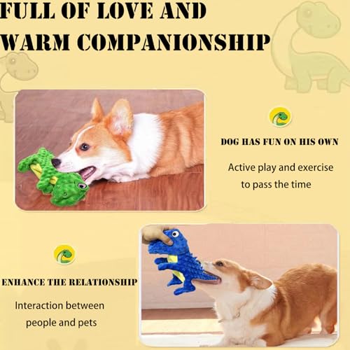 No Stuffing Dog Toys for Aggressive Chewers, Squeaky Wrinkled Toys, Durable Dog Chew Toys, Soft and Tough Plush Toys, Suitable for All Breeds of Dogs. (Dinosaur (Blue)) - color: Dinosaur (Blue)