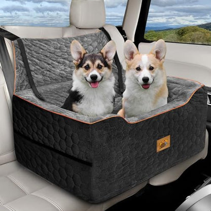 Dog Car Seat for Medium/Large Dog Booster Seat for Dogs Under 60 lbs or 2 Small Dogs, Multi-Functional Pet Car Seat with Thick Cushion, 2 Safety Leashes (BlackGray) - color: BlackGray