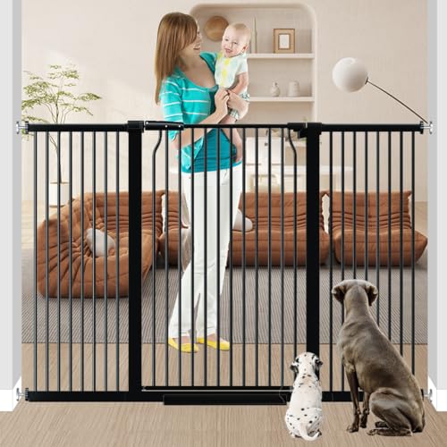 40.5" Extra Tall Cat Pet Gate 57.4-60.2" Wide Pressure Mounted Tall Pet Gate Easy Walk-Through Auto-Close Safety Baby Gate for Cats and Dogs for Indoor Stairs, Doorways, and Kitchen - color: Black, size: 57.4"-60.2"
