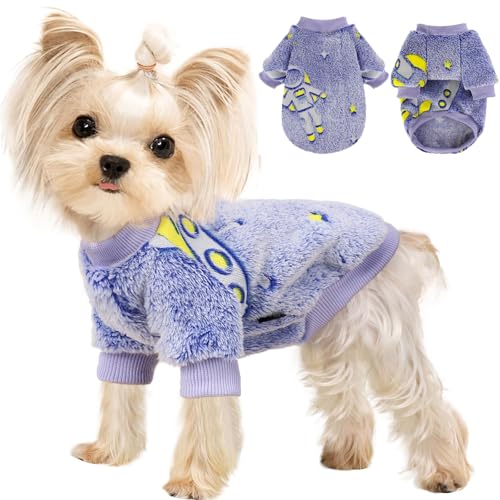 Small Dog Sweater Night Glow Fleece Dog Clothes for Small Dogs Girl Boy, Warm Pullover Doggie Sweatshirt, Winter Pet Coat Jacket Cat Costume, Puppy Outfit Female Male, Blue, S - color: Night Glow Blue, size: Small (Chest 15in )