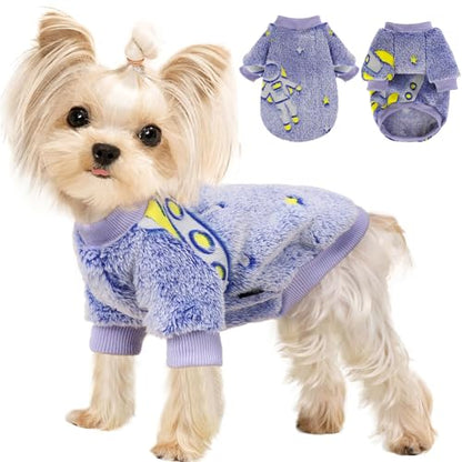 Small Dog Sweater Night Glow Fleece Dog Clothes for Small Dogs Girl Boy, Warm Pullover Doggie Sweatshirt, Winter Pet Coat Jacket Cat Costume, Puppy Outfit Female Male, Blue, S - color: Night Glow Blue, size: Small (Chest 15in )