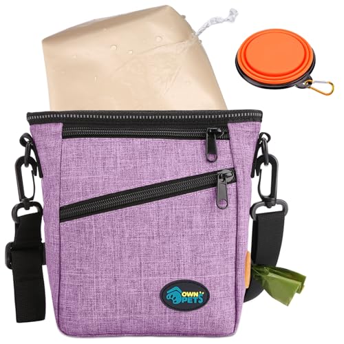 Ownpets Dog Training Pouch with Silicone Liner, Pet Treat Training Pouch with Collapsible Bowl, Shoulder Strap & Waist Strap, 4 Ways to Wear, Walking Fanny Pack for Dog Training - Purple - color: Purple
