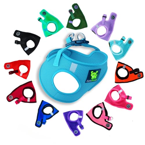 EcoBark Teacup Dog Harness- Luxury Soft Step in Dog Harness for Puppy & Tiny Dogs - Reflective Mini Body Halter Vest (XXXS Baby Blue) - color: Sky Blue, size: XXXS- 2 to 3 lbs- Chest up to 10 in (Pack of 1)