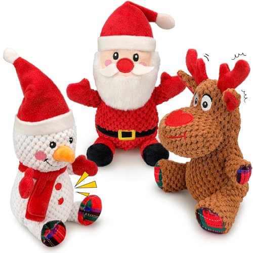 Dog Toys Set - 3 Pack Durable Squeaky Dog Toys for Small & Medium Dogs, Soft Plush Santa, Reindeer & Snowman Gift for Dogs - color: Christmas Set