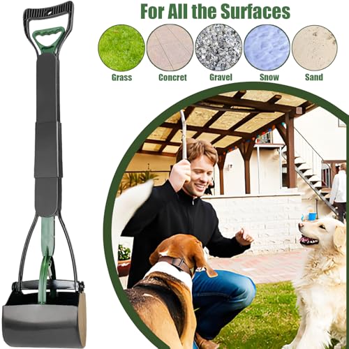 ienjoyed Pooper Scooper, Large Pooper Scooper for Dogs Heavy Duty, Dog Pooper Scooper with Long Handle & High Strength Durable Spring, Foldable Dog Poop Pick Up (32-inch) (Dark Green) - size: 32-inch(Dark Green)