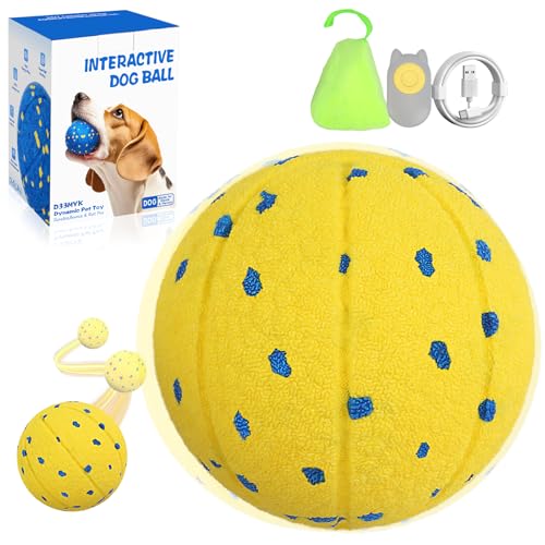 Dog Ball Interactive Dog Toy with Remote Control,Automatic Moving,Bouncing and Rotating 3 Modes,E-TPU Material Aggressive Chewers,IPX7 Waterproof,Rolling Ball for Large Medium Dogs - color: Yellow