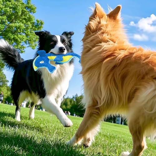 Dog Toy Squeaky Aggressive Durable Dog Toys for Dogs Chew No-Stuffed Dog Toy Interactive Hours of Fun Keep pups Busy -Green Shark,Bubble-Pressed Ultra-Soft Fabric - color: Blue