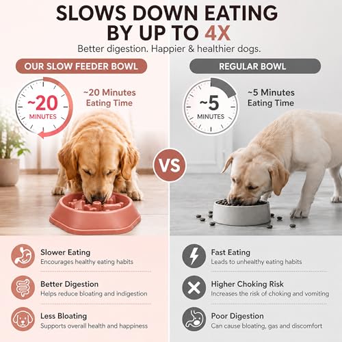 Slow Feeder Bowl for Small & Medium Cats & Dogs - Durable Slow Feeding Bowl with Non-Slip Base - Anti-Choking Puzzle Food Bowl for Dogs That Helps Mental Stimulation & Reduces Fast Eating-Pink - color: Pink