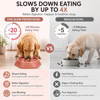 Slow Feeder Bowl for Small & Medium Cats & Dogs - Durable Slow Feeding Bowl with Non-Slip Base - Anti-Choking Puzzle Food Bowl for Dogs That Helps Mental Stimulation & Reduces Fast Eating-Pink - color: Pink