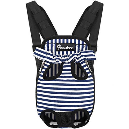 Pawaboo Pet Carrier Backpack, Adjustable Pet Front Cat Dog Carrier Backpack Travel Bag, Legs Out, Easy-Fit for Traveling Hiking Camping for Small Medium Dogs Cats Puppies, XL, Blue & White Stripes - color: Blue & White Stripes, style: Extra Large (Pack of
