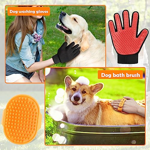 Upgrade Dog Washing Hose Attachment, 8 Spray Patterns Dog Wash with 3.5oz 100cc Soap Dispenser, Dog Washing Gloves, Dog Bath Brush, Suitable for Watering Plant, Patio, Cleaning, Showering Pet - color: Orange