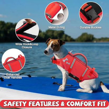 EMUST Dog Life Vests, Adjustable XS Dog Life Jacket with Rescue Handle, Puppy Flotation Vest for Small/Medium/Large Dogs, XS, Red - color: NewRed, size: XS