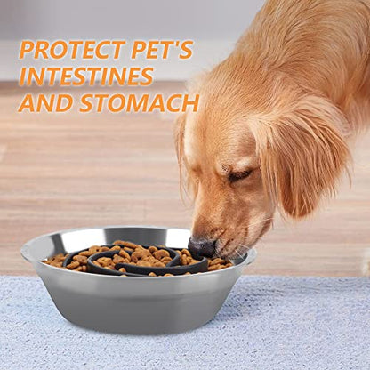 Slow Feeder Dog Bowls Insert, Animire Soft Silicone Slow Eating Dog Food Bowl for Small, Medium and Large Dogs, Compatible with Regular and Elevated Bowls - color: Black, size: L