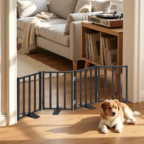 Snagle Paw Short Dog Gate,16.5" Tall Freestanding Metal Dog Gate Only for Small Dogs with Support Feet Easily Step Over,Up to 48" Wide Puppy Gate Indoor for Stairs,Doorways(Black,4 Panel) - size: Black-4 Panels 16.5"H*48"W