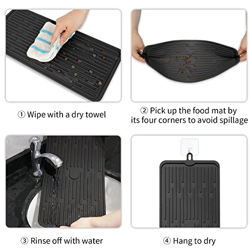 Ptlom Pet Placemat for Dog and Cat, Mat for Prevent Food and Water Overflow, Suitable for Medium and Small Pet, Black, Silicone - color: Black