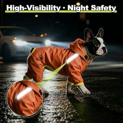 Dog Raincoat, Professional Waterproof with Taped Seams, Ultralight Urban Quick Layer, High-Vis Reflective Stripes, Dirt-Resistant & Easy Care, Year-Round Essential for Dogs (Orange, Large)