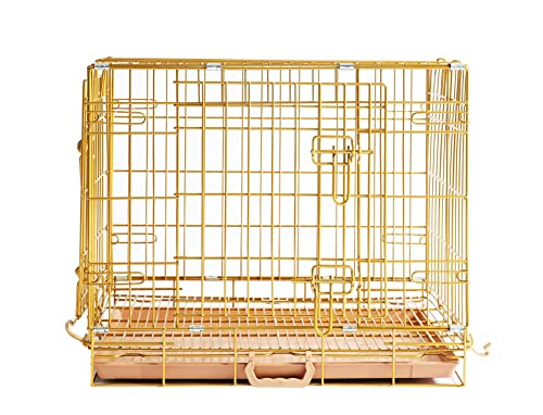 Dog Crate 24 Inch, Copper Gold Dog Kennel, Portable & Foldable Metal Wire Dog Cage for Puppy Small Dogs with Pull-Out Floor Grid, Easy-Clean Tray, Dual-Entry, Handle for Transport & Indoor - color: Copper Gold, size: 24.0"L x 17.0"W x 21.0"H