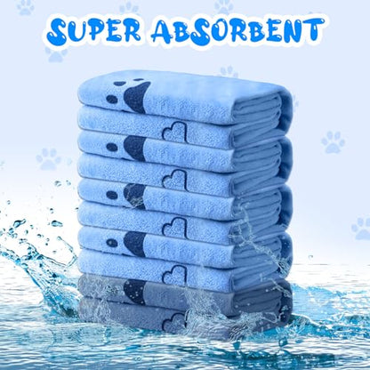 Tatuo 12 Pcs Dog Grooming Towels 28 x 55 Inch Microfiber Drying Pet Bath Towels Dog Absorbent Towel Quick Drying Puppy Bathing Supplies for Small Medium Large Puppy Cat(Blue,Paw, Bone) - color: Blue, Paw